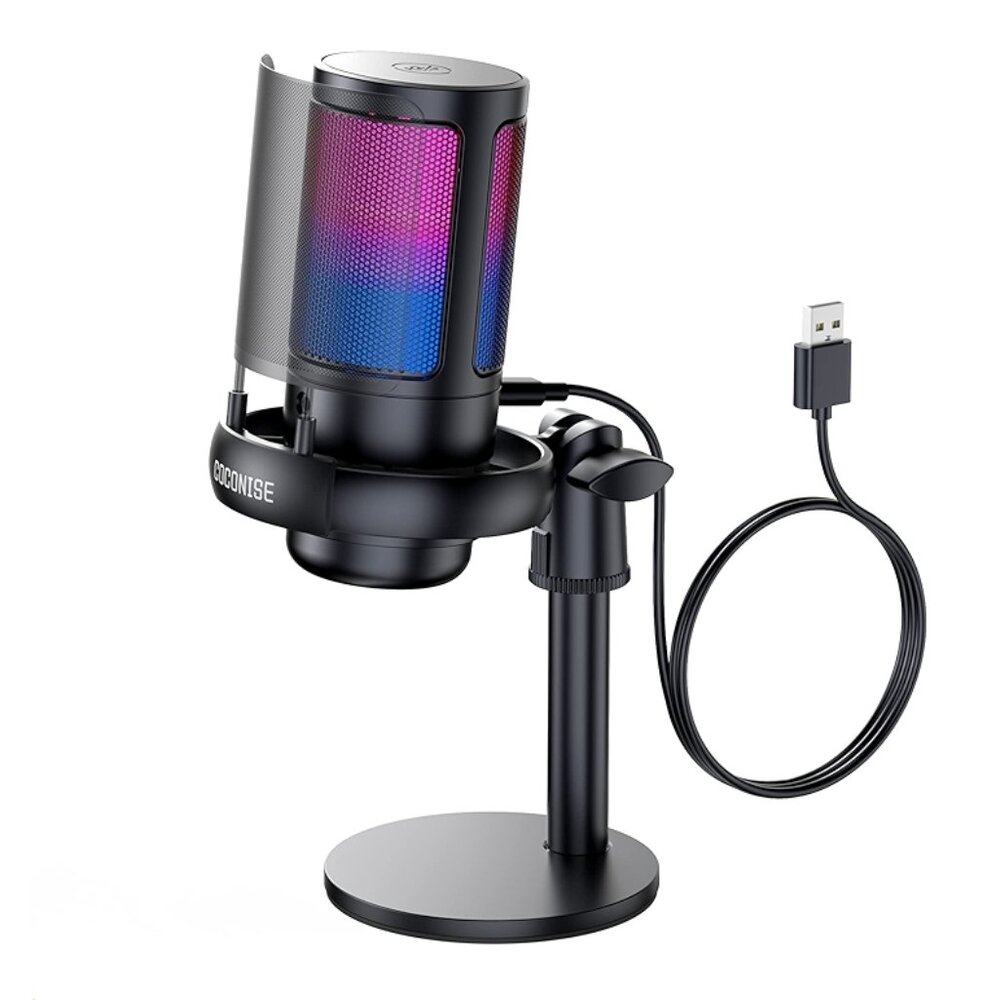 COCONISE RGB Gaming Microphone with Quick Mute, Tripod Stand, Pop Filter